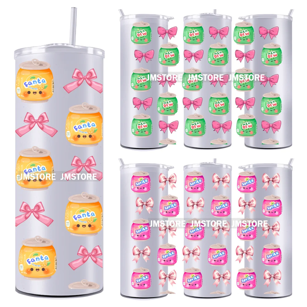 

Girly Coquette Bow Drink Soda Can 20OZ UV DTF Straight Wrap Transfers Stickers Custom Labels Durable Waterproof Logo For Tumbler