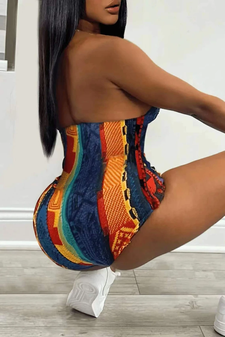 STYLISH LADY Printed Contrast Color Bodysuits 2025 Summer Women Spaghetti Strap Backless Sexy Club Party One Piece Playsuits