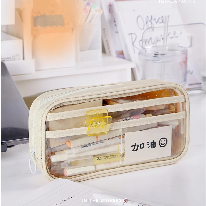 Transparent Pencil Case Pen Bag Simple Ins Design PVC Multi Layer Storage Pouch for Stationery Office School A7145