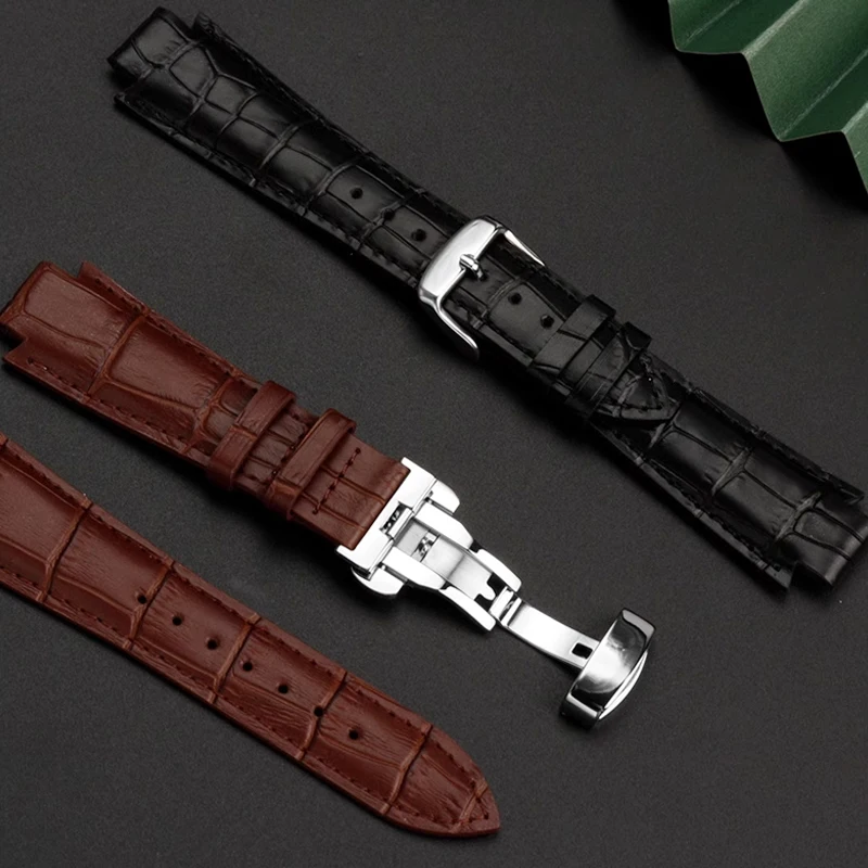 Correa de reloj de cuero genuino con extremo convexo de 24x14mm, 1853 para Tissot T60, correa L875/975K, correa de reloj para hombre y mujer, pulsera con cierre de mariposa