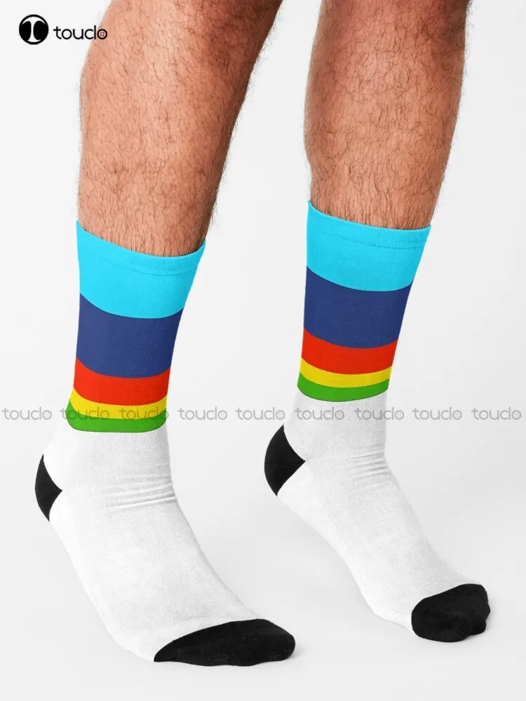 Inverted Retro Block Colors 3.0 Starcourt Mall Starcourt Stripes Rainbow Multicolored Retro 80S Socks White Long Socks Funny