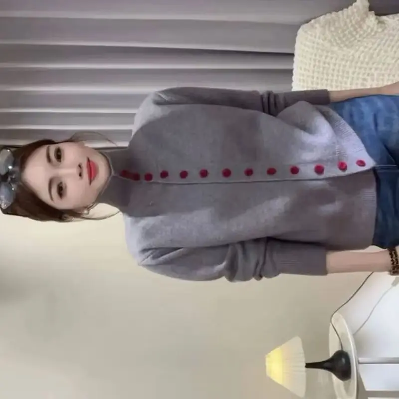 

Женский свитер с высоким воротником, новинка 2026, весна-осень, вязаный свитер с высоким воротом, шикарный однобортный трикотаж, топ, кардиган, куртка