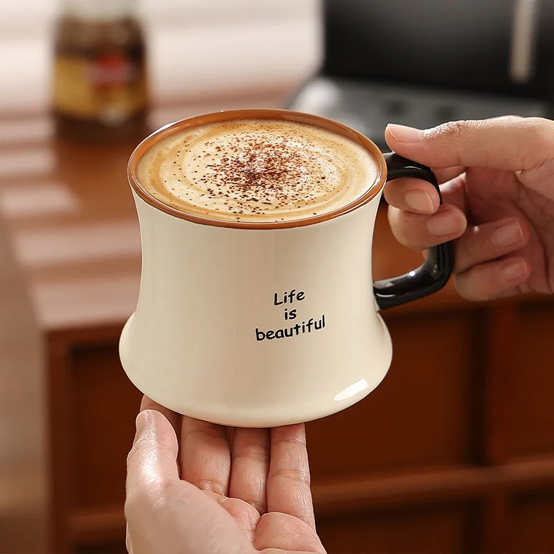 Splicing Ceramic Coffee Cup New Household 300ml Underglaze Color High Aesthetic Handle Mugs Exquisite Creative Letter Water Cup