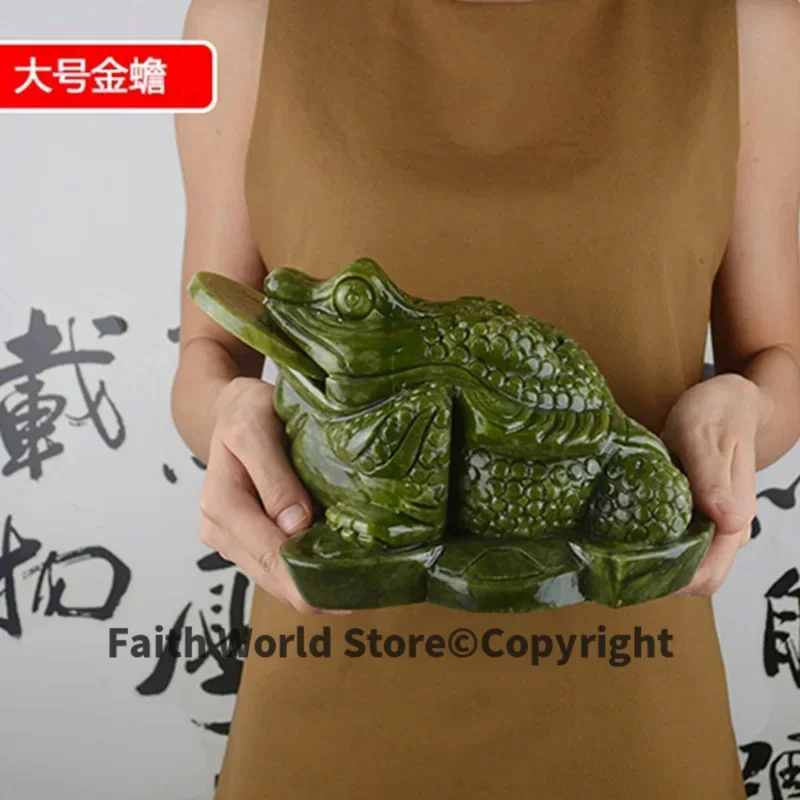 22cm Southeast Asia HOME shop company Solicit wealth bring good luck money High grade jade JIN CHAN FENG SHUI carving statue