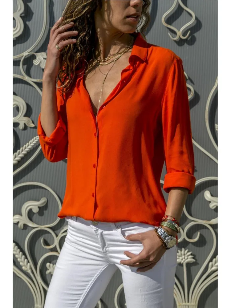 Women Shirt Spring Summer Casual Long Sleeve Button Solid Color Blouses And Tops 2023 Office Ladies Shirts White Top S-5XL