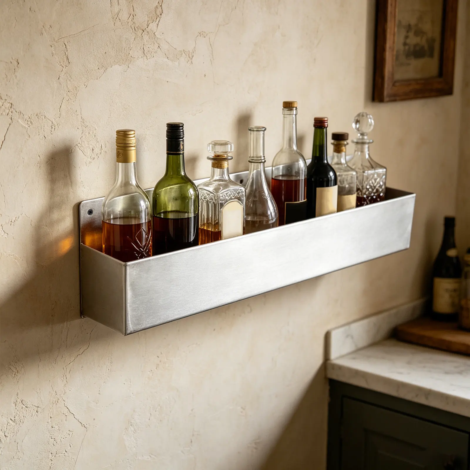 Single Speed Rail Stainless Steel Wall Mounted Liquor Bottle Holder Heavy Duty Bar Storage Rack Drink Rail Shelf Kitchen Coffee