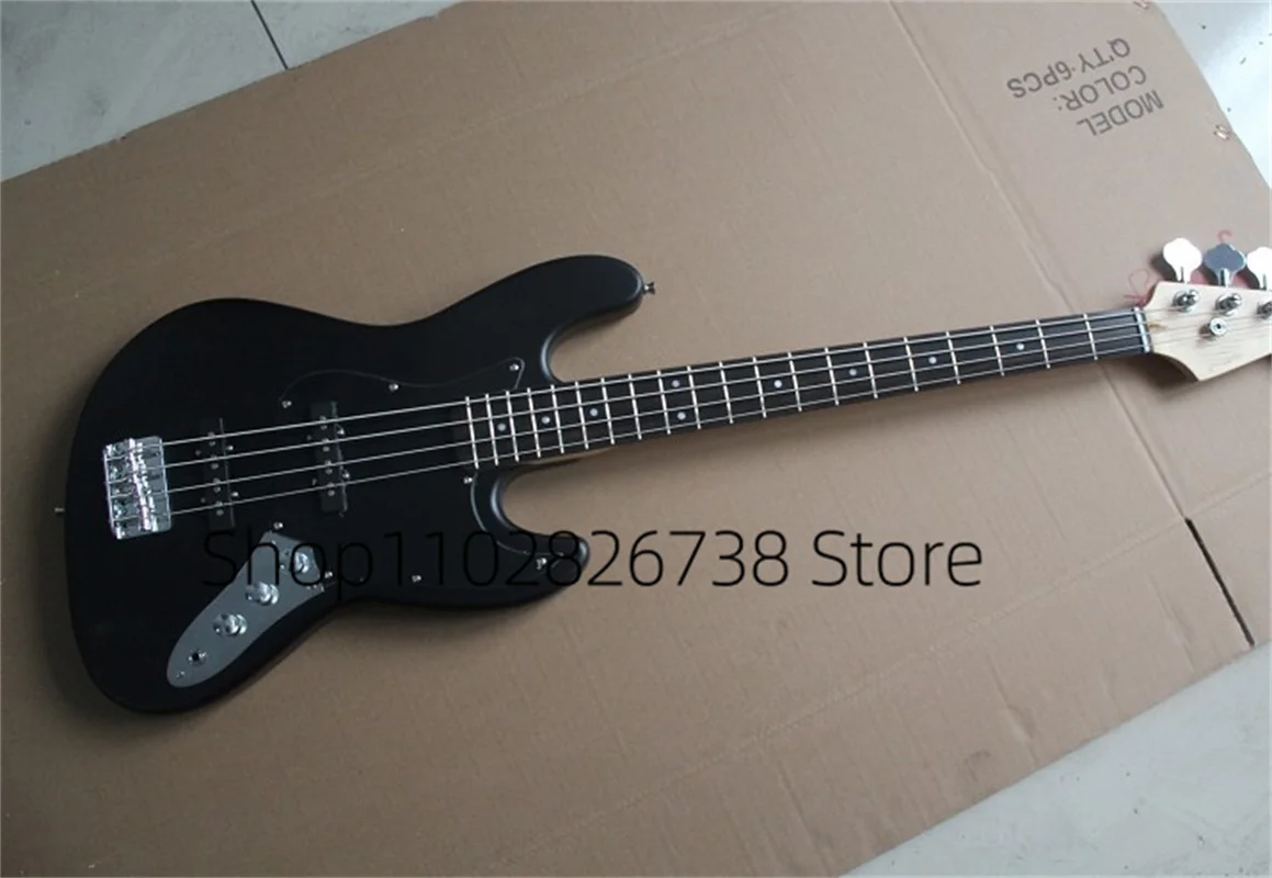 

4 Strings Metal Black Bass Guitar Ja Bass Maple Neck Black Guard Rosewood Fingerboard Basswood Body Factory Custom Color