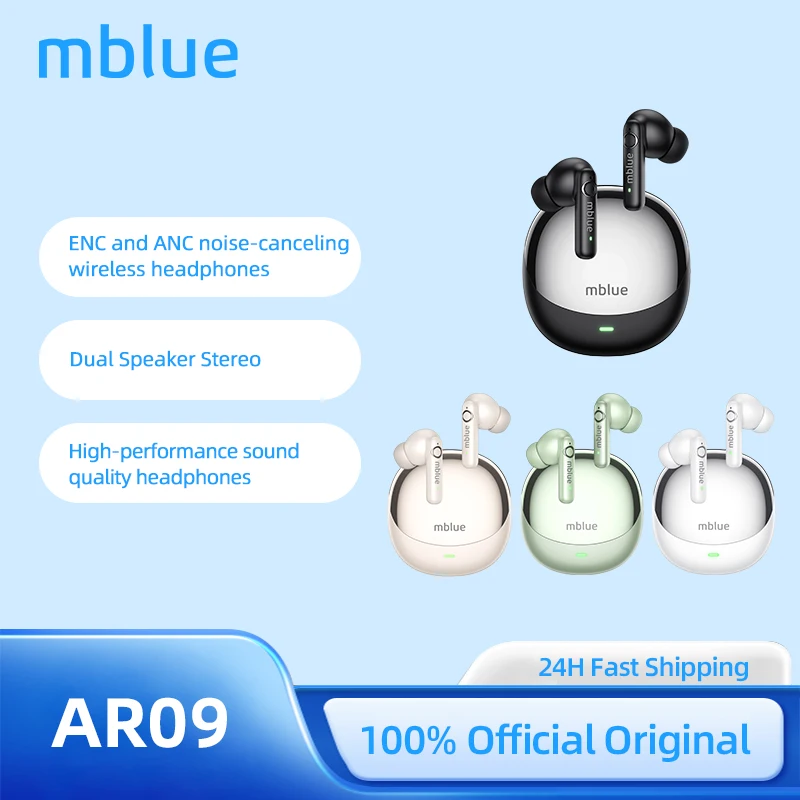 100% Original MEIZU mblue AR09 Bluetooth 5.4 Earphones ENC And ANC Noise Reduction Wireless Earphones Hifi Sound Earbuds