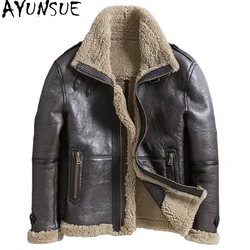 AYUNSUE Genuine Leather Jackets Sheepskin Men's Leather Jacket Fashion Thick Woolen Coats For Men Winter Кожаная Куртка Мужская