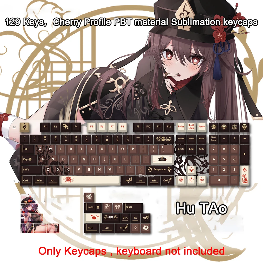 Genshin Impact Theme Keycaps Cherry Profile Hutao Key Cap PBT Anime Keycap Mechanical Keyboard Cap Set For Cherry MX Switches