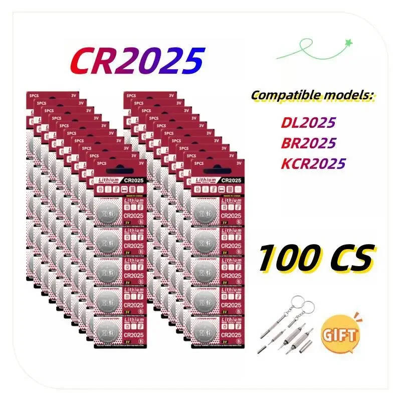 

100PCS CR2025 Coin Cells Lithium Batteries 100PCS DL2025 BR2025 LM2025 ECR2025 3V Batteries For Watch Remote Key Calculators