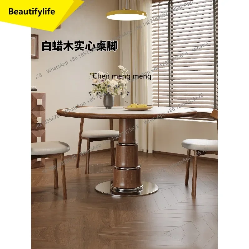 

Q181 Round dining table, solid wood slate, retro-style dining chair combination, Bauhaus 1.4m round table, small apartment