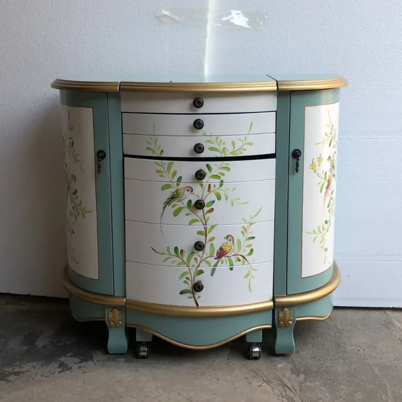 American Blue Painted Dresser Bedroom Multifunctional Storage Cabinet with Folding Makeup Mirror