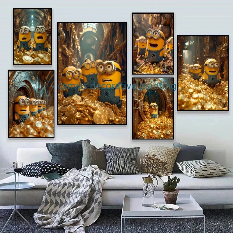 M-Minions Anime Cartoon Cute Poster Art Home Living Room Aesthetic Room Decor Canvas Paintings HD Poster Wall Children's Gift