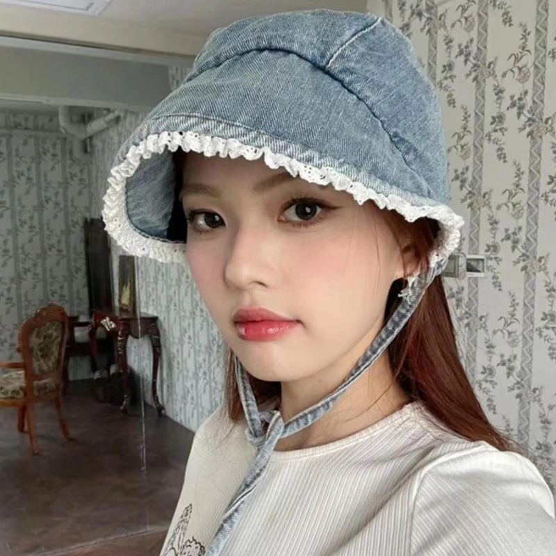 

Fashion Lace Trim Fisherman Hat Sunproof Hat Street Bucket Hat for Girl Women Casual Bonnet Hat Spring Photo Headpiece