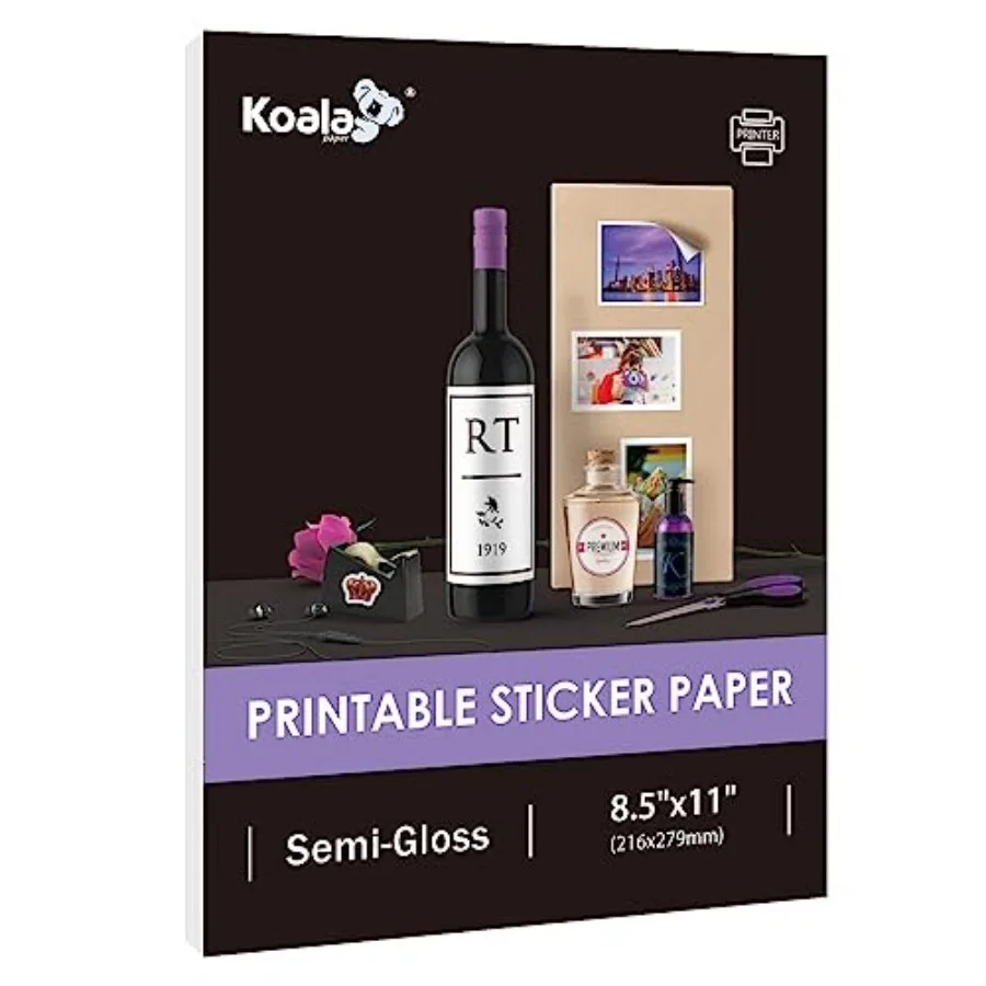 Semi Glossy Sticker Paper for Inkjet and Laser Printer, Sheets 8.5x11 Inch, Cutting Machine Compatible, Printable Photo Sticker