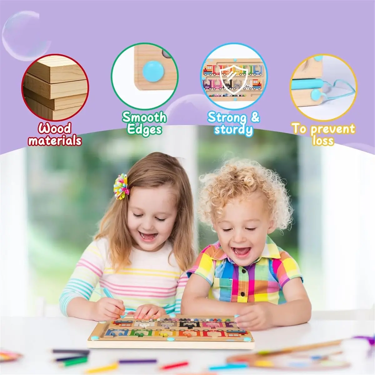 FUA@ Magnetic Color and Number Maze, Montessori Toys Wooden Magnet Balls,Learning Educational Sensory Toys for Toddlers