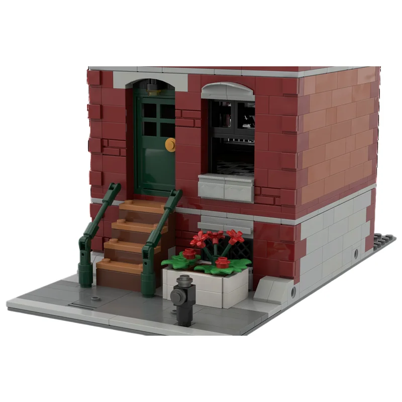 Historic Brownstone Townhouse MOC Building Blocks Classic Staircase Entry Building DIY Assembly Brick Set Desktop Collectible