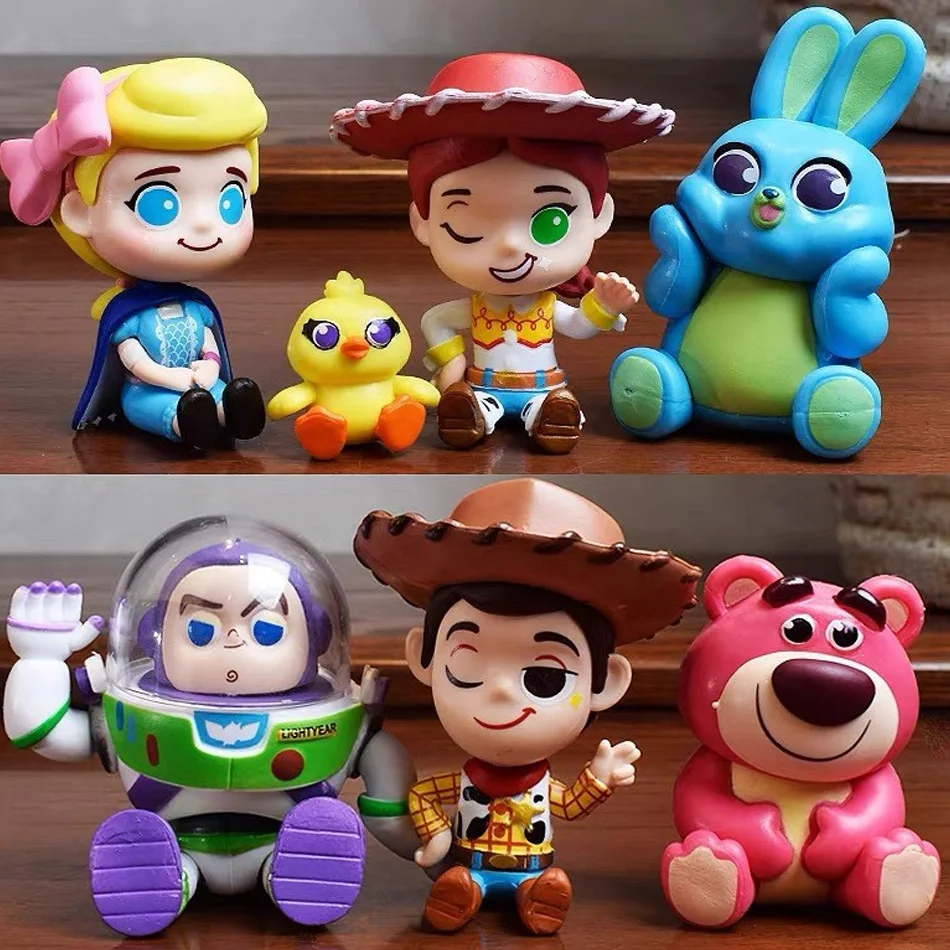 

3-8 см История игрушек 7 шт./компл. Вуди Базз Лайт год мультяшная фигурка Коллекция Модель игрушки ПВХ фигурка украшения куклы подарки