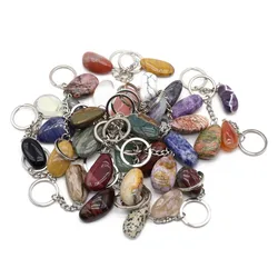 Natural Stone Cute Keychains Stainless Steel Car Keychain Accessories Reiki Crystal Irregular Shape Pendant Handbag Decor