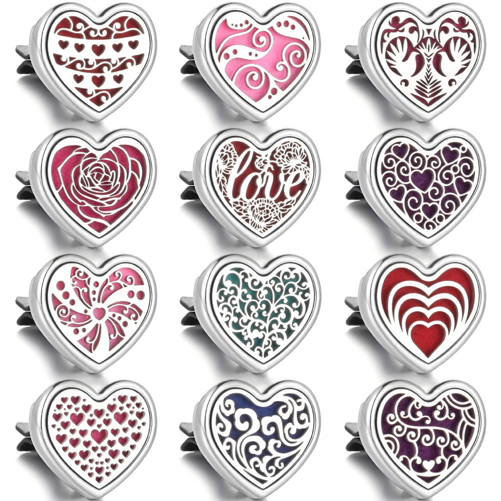 Clip de diffuseur de parfum d'aromathérapie pour désodorisant de voiture en forme de cœur, avec 10 tampons, accessoires d'intérieur de voiture, 1 pièce