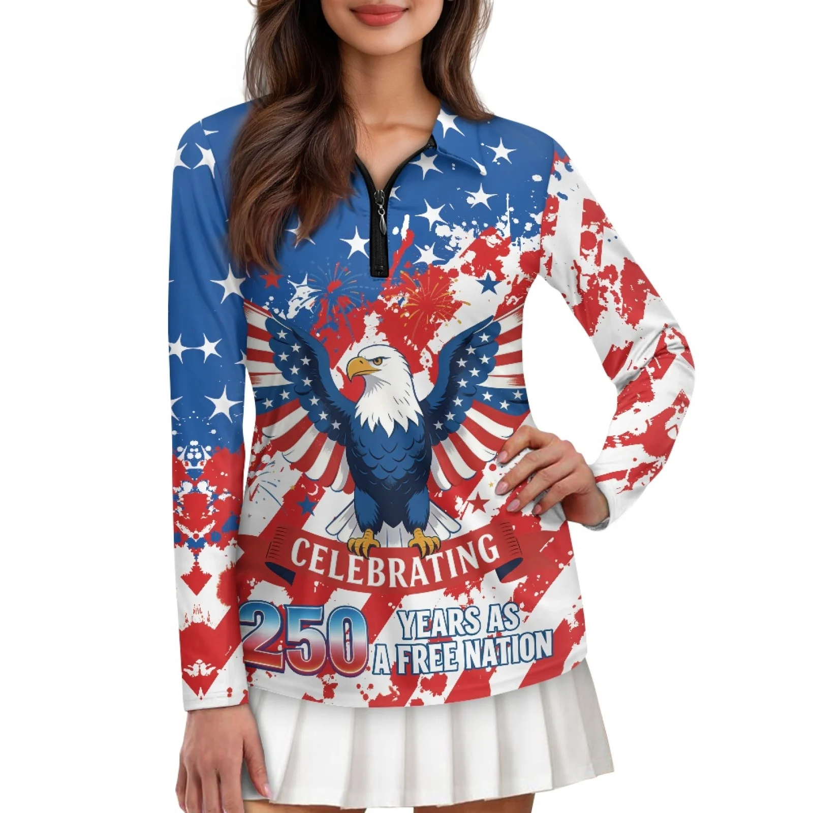 PENSTROLL American Flag Womens Quarter Zip Active Pullover Athletic Fit Golf Tops for Gym