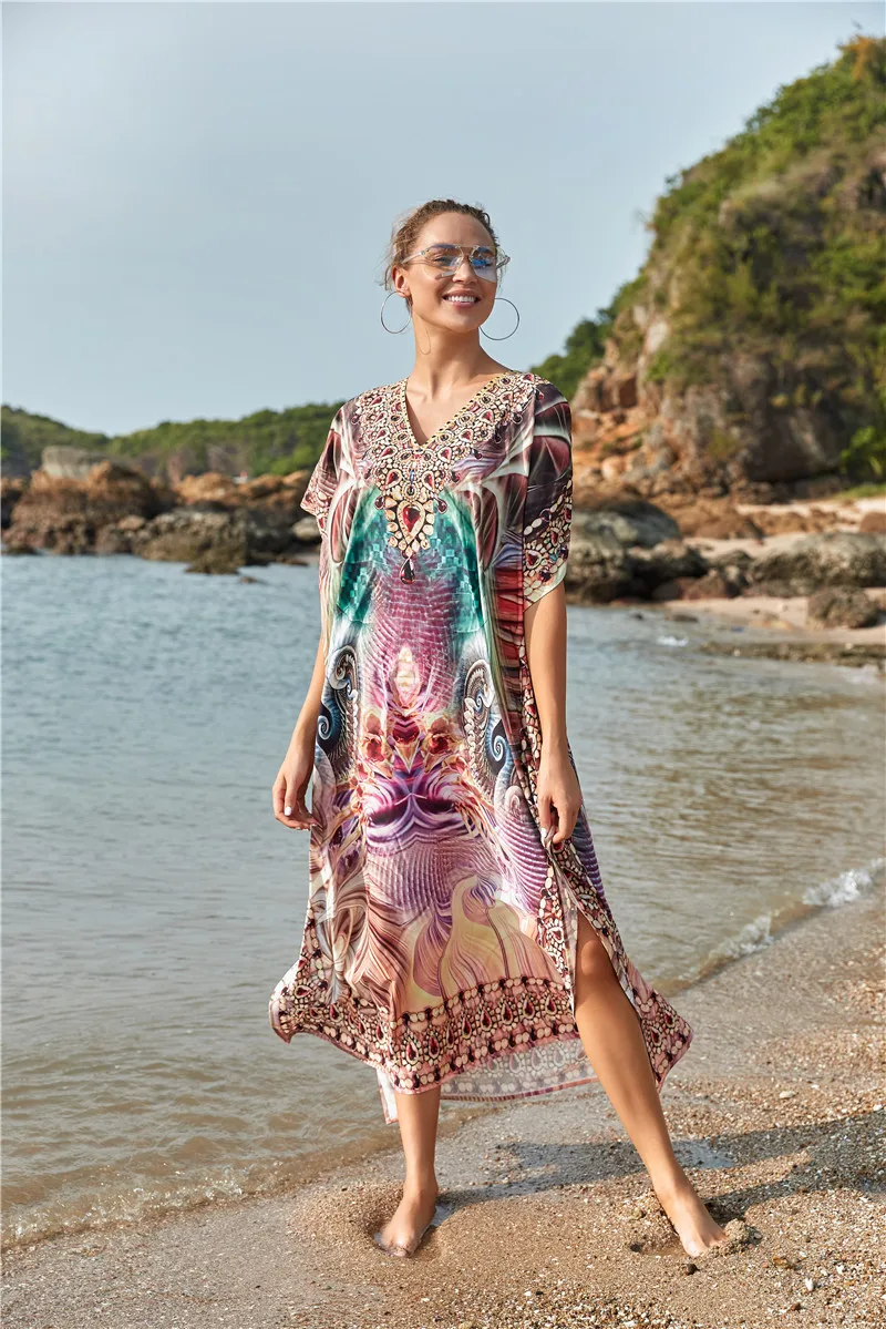 

Kaftan Dresses for Women Side Split Caftan Bathing Suit Cover Up Casual Long Beach Loungewear Dress