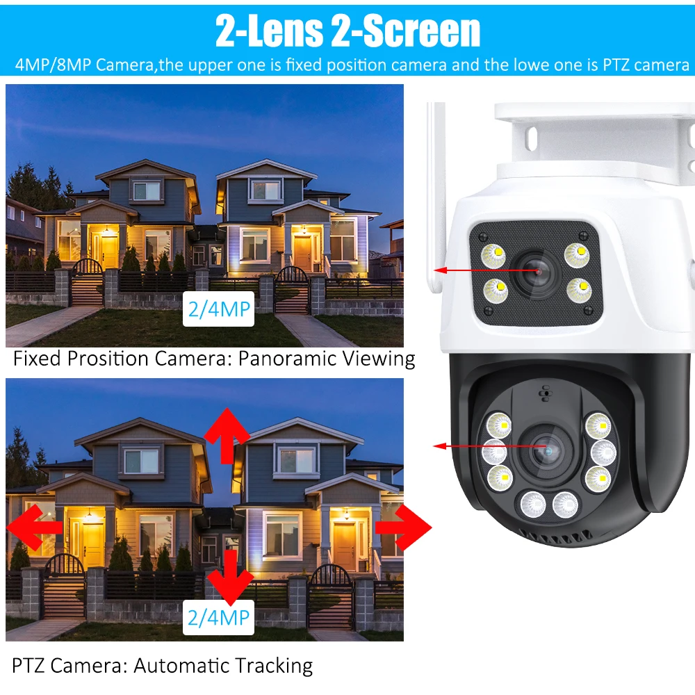 ICSee-Caméra de surveillance extérieure PTZ IP WiFi HD 4K 8MP, dispositif de sécurité sans fil, avec suivi automatique et lentille pour touristes