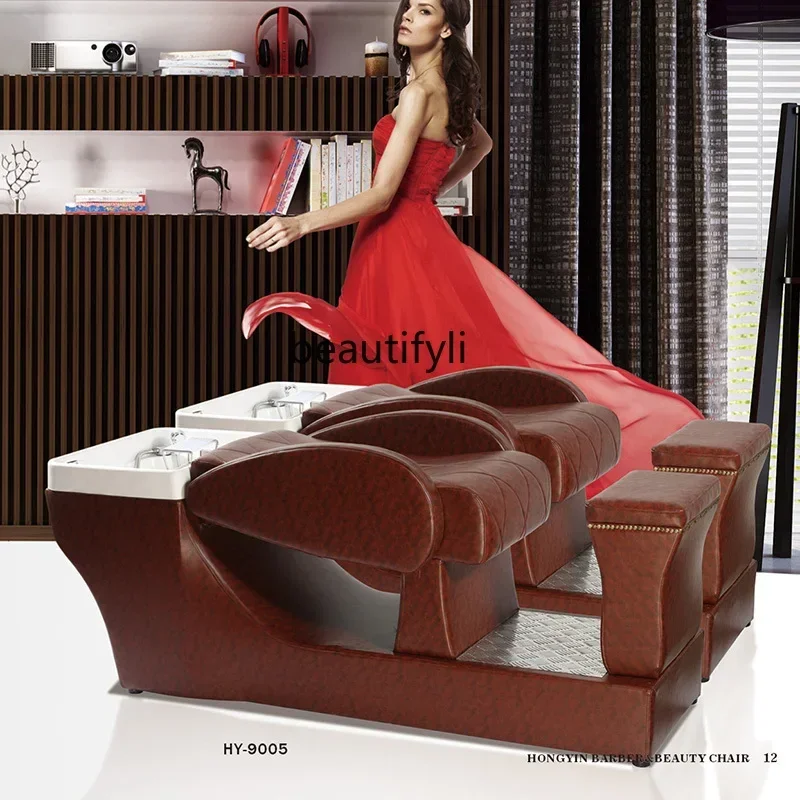 zS173Thai hair shampoo bed, hair salon barber shop punch lying flat luxury retro