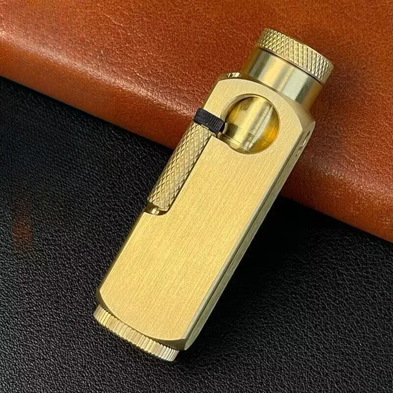 Heavy Trench Handmade Brass Kerosene Lighter Flamido Side Pulley Ignition Special-shaped Lighter Retro Collectible