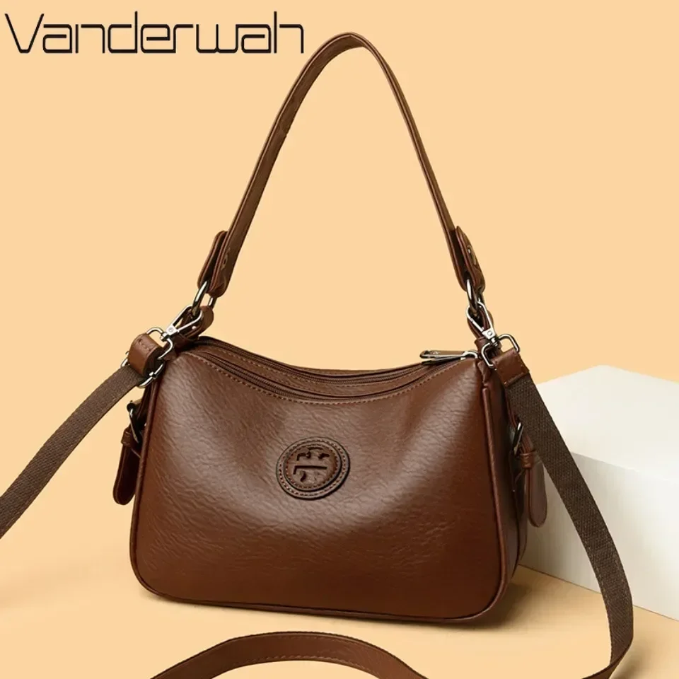 

2-Layer Pocket Design Ladies Handbags New High Quality Leather Shoulder Bag for Women Female Retro and Minimalist Crossbody Bag