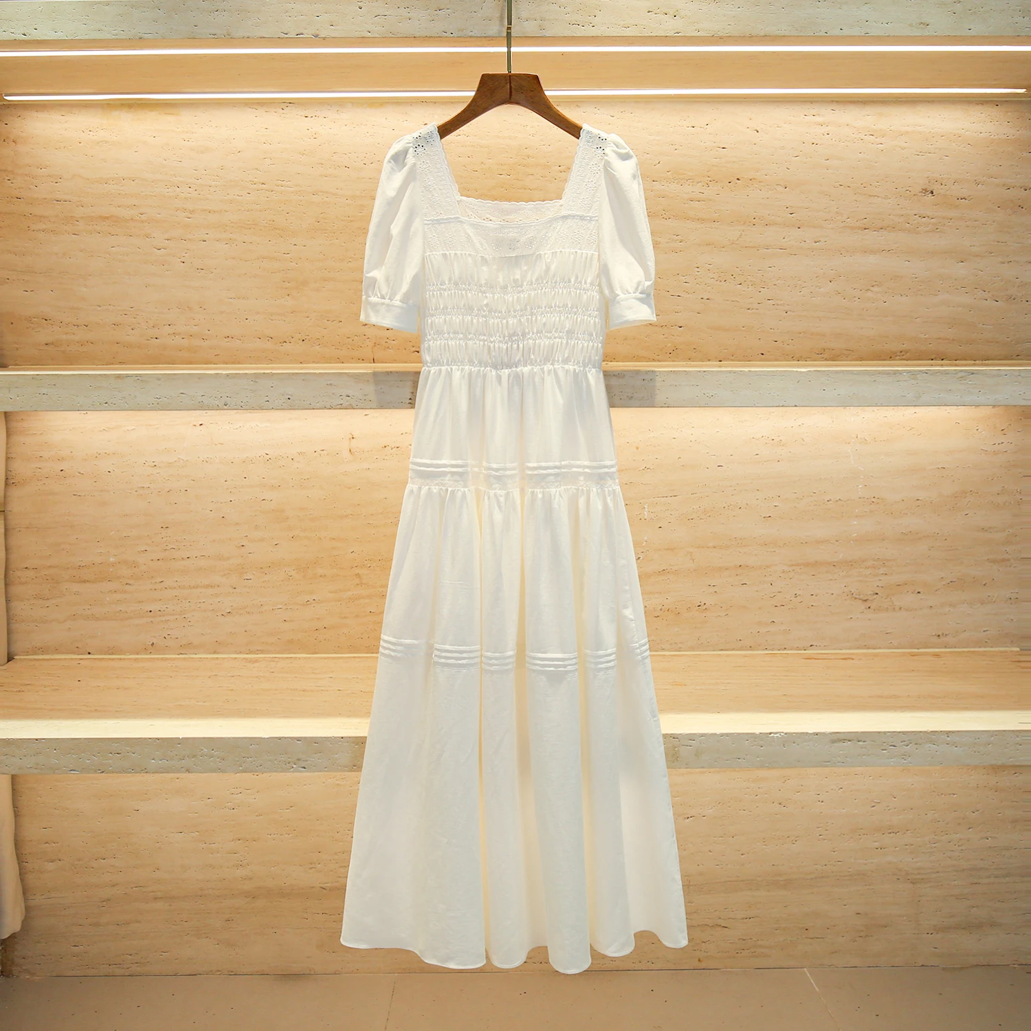 

Ele White Square Collar Long Dr Slimming Waist Design Small Fraance Sle High End Women's Faion Spring Summer