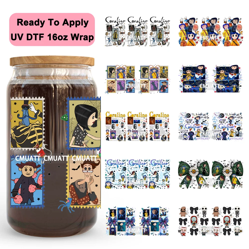 

Coquette Halloween Horror Movie Witchy Girl 16OZ UV DTF Cup Wraps Ready To Apply Transfer Sticker DIY Craft For Libbey Glass Can
