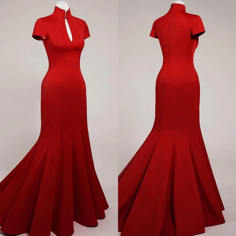 

Customized Evening Jersey Ruched Birthday A-line High Collar Bespoke Occasion Gown Long Dresses Saudi Arabia