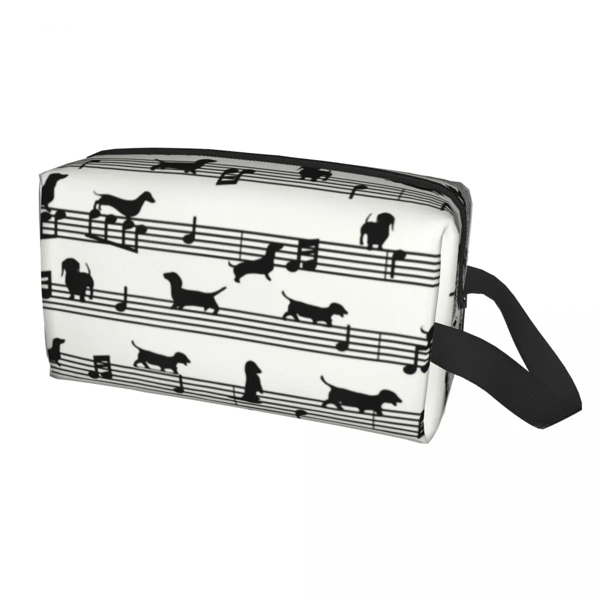 

Custom Music Notes Dachshund Toiletry Bag Women Wiener Badger Sausage Dog Cosmetic Makeup Organizer Lady Storage Dopp Kit Box
