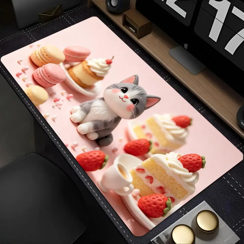 Soft Blush Cat Head Mouse Pad Pearl Inlay Minimalist Background Large Desk Mat Casual Gaming Home Daily Use