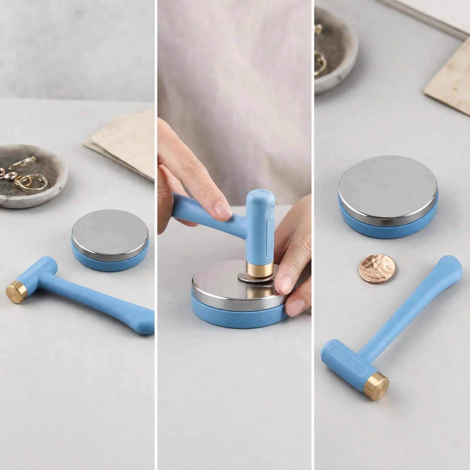 Jewelry Metalworking Bench Tool Compact Metal Forming Tool Blue-Finished Jewelry Stamping Block for Hobbyists, Home Studios