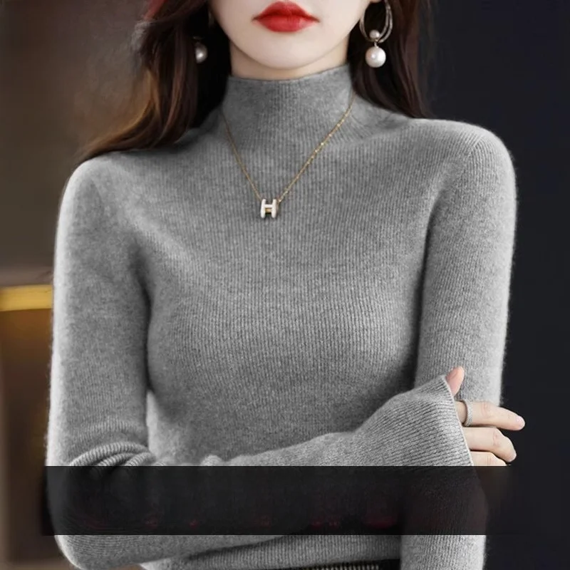 

Весна 2026: Женский утепленный приталенный свитер из шерсти с высоким воротником, вязаный базовый слой для повседневной носки, стандартный крой