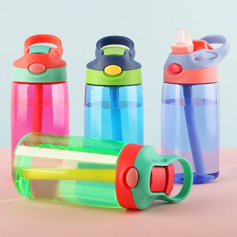 480ml Water Bottle With Straw Kids Girls Portable Travel Bottles Gym Sports Fitness Cup Summer Cold Water Juice Drinking Bottle