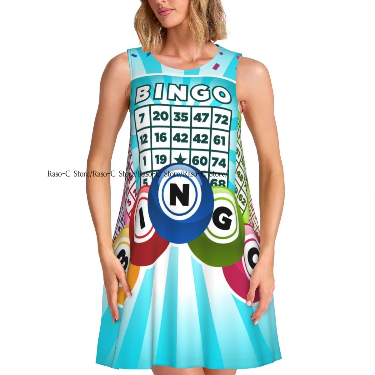 ชุดสตรีฤดูร้อนชุดลําลองเสื้อยืดชายหาดปกคลุมบิงโกการ์ดชุดถัง