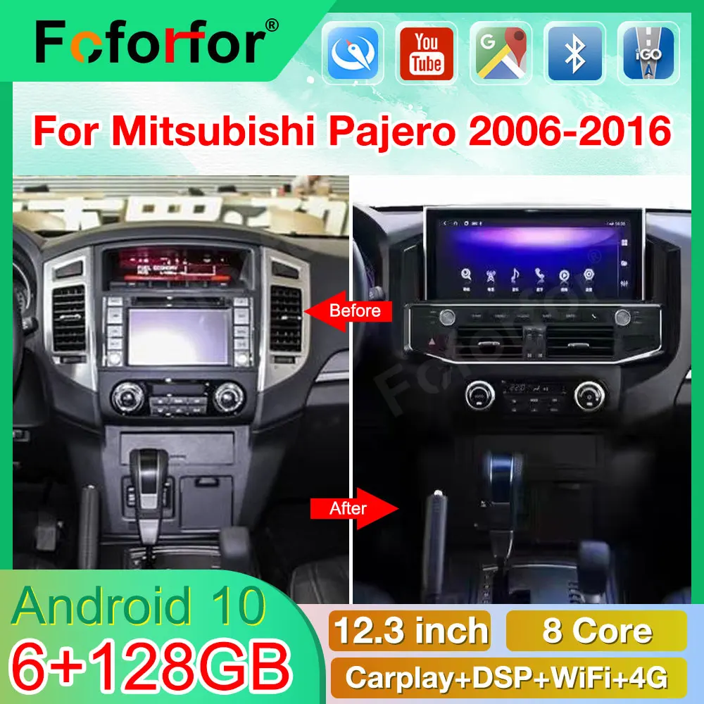 

6G+128GB Android 10 For Mitsubishi Pajero 2006-2016 Car Radio GPS Navigation Stereo And LCD Digital Meter Screen 12.3inch