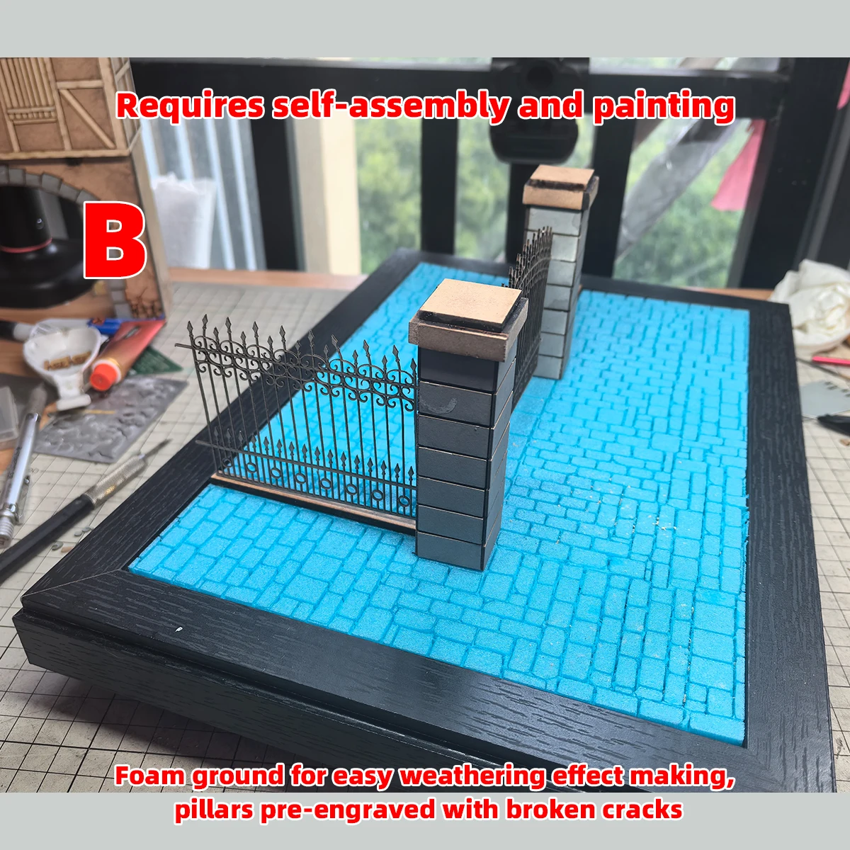 Architektonisches Modell zum Zusammenbauen, Miniaturgebäude, Architektur, Innenhof, Tor, Umzäunung, Mauer, Haus, Diorama, Maßstabsgetreues Modellbauset 1/35 – Detail 2