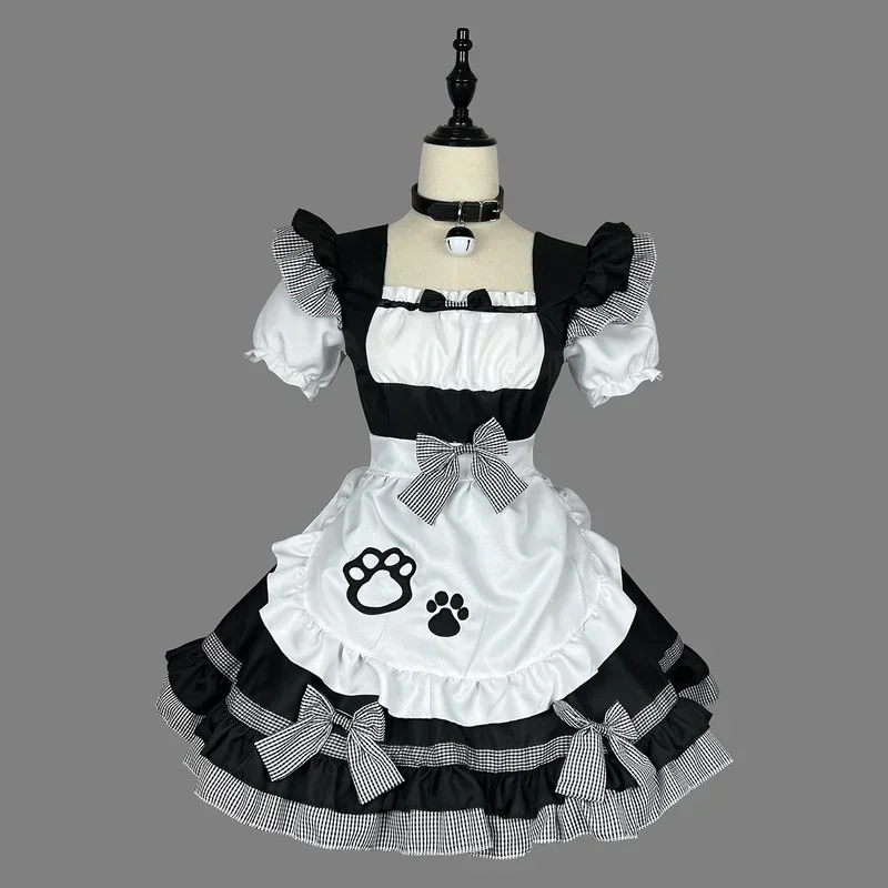 Costumes de cosplay de femme de chambre classique pour fille, robe de princesse de fête, tablier Lolita Cat Girl, tenues d'anime, noir et blanc mignon, grande taille