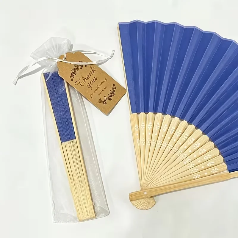 5 Sets/10 Sets/15 Sets/20 Sets of Royal Blue Folding Fans, Personalized with Custom Logo, Laser-Engraved Name Cloth Fans for Anniversaries, Suitable for Weddings, Bridal Showers—Light Blue Handheld Paper Fans, Come with Thank You Cards and Gift Bags, Can Be Used for DIY Decoration, Wedding Favors, Church Events, Women's Gifts, Perfect for Mother's Day, Graduation Season, Valentine's Day, Christmas