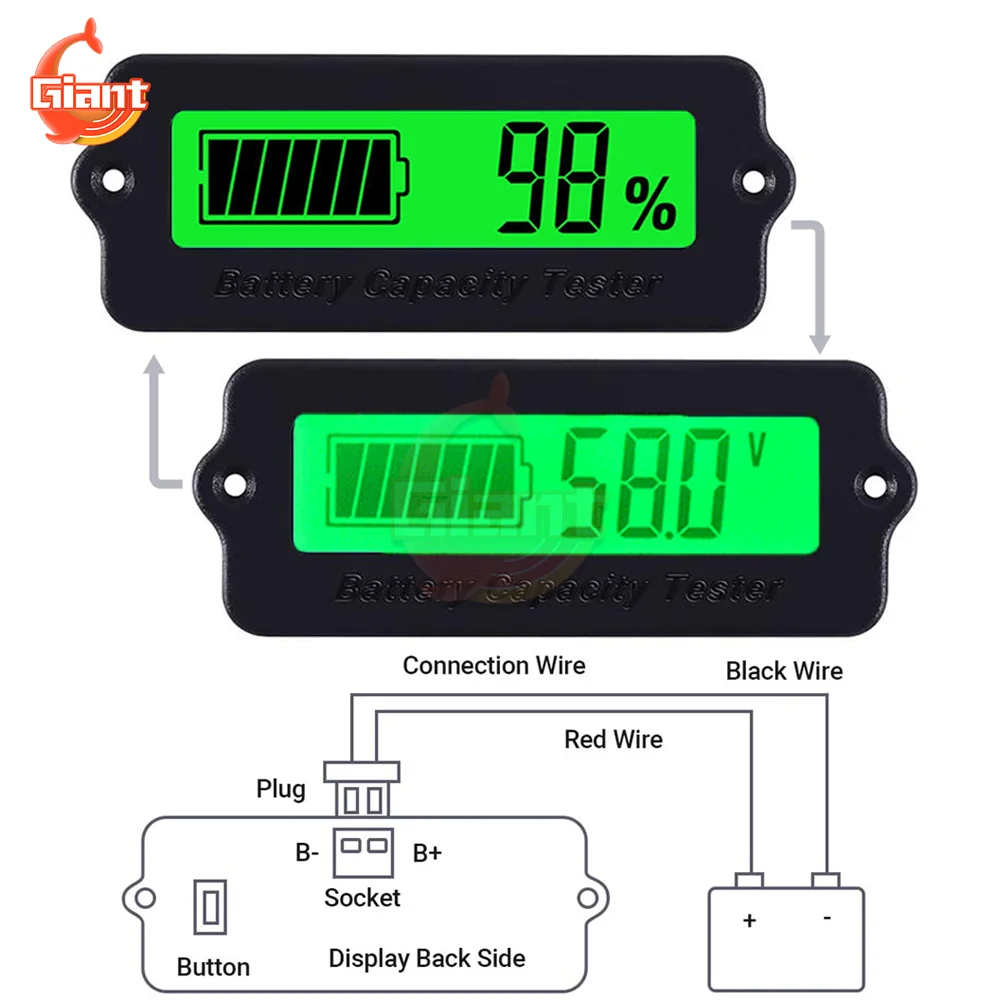 DC6-63V Digital Voltmeter Tester Lithium Battery Capacity Indicator Battery Energy Display Board Battery Tester Level Indicator