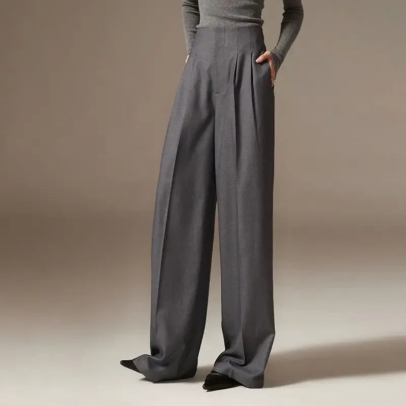 2026 Spring New Pants High Waist Wide Leg Pants Draping Effect Tight Waist Long Pants High-Looking Slide Suit or Women WJ849