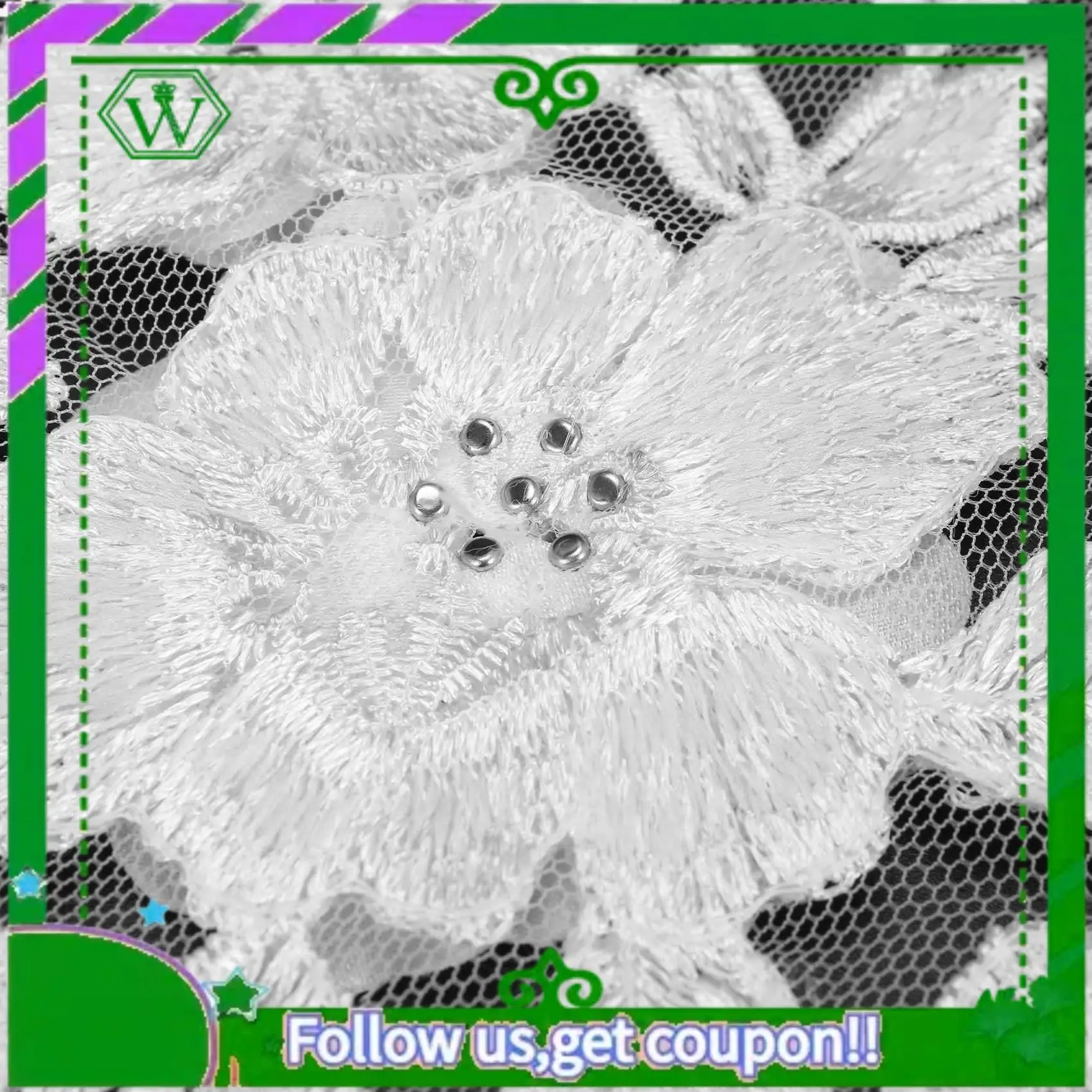 

A18P-2X Beaded Hot Drilling Lace Bridal Beaded Flowers Embroidery Patches White