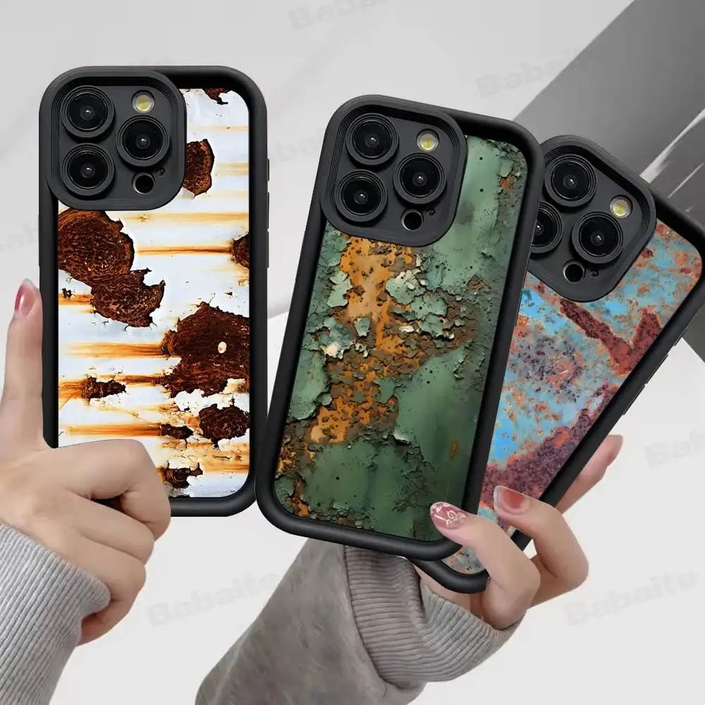 

Retro Rust Pattern Electroplate Silver Phone Case For IPhone 17 16 E 15 14 13 12 11 Pro Max Plus Back Cover