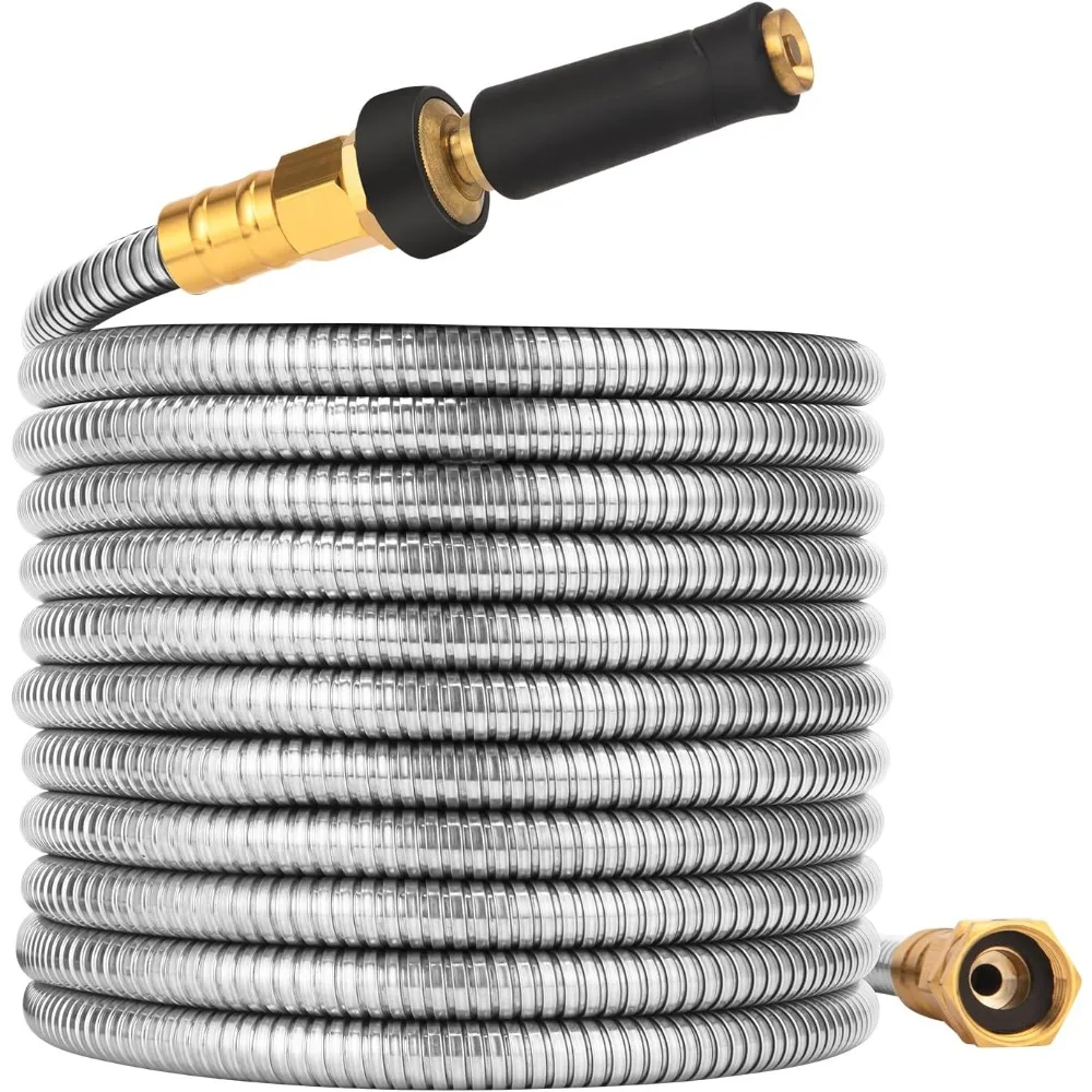 Expandable Metal Garden Hose 75 FT - 304 Stainless Steel Water Hose 75 FT - Heavy Duty non Kinking Flexible Garden Hose