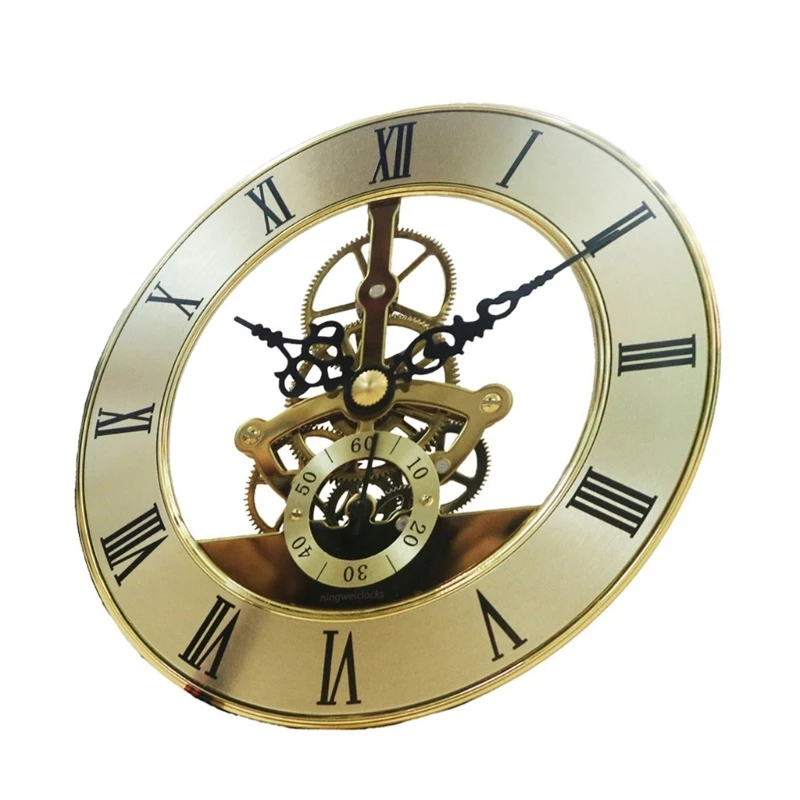 Quiet Operate Quartzs Movement Clock Face 126mm Gold Trim Skeleton Gear Clock Head Insert Roman Numeral for Home Styling